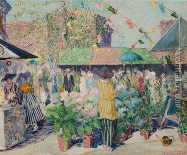 Flower Market Oil Painting - Everett Lloyd Bryant