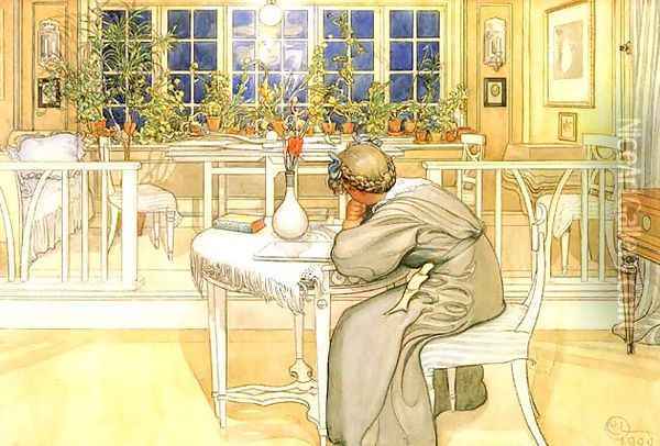 The Evening Before The Journey To England Oil Painting - Carl Larsson