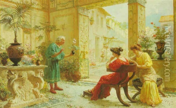 The Flower Seller Oil Painting - Ettore Forti
