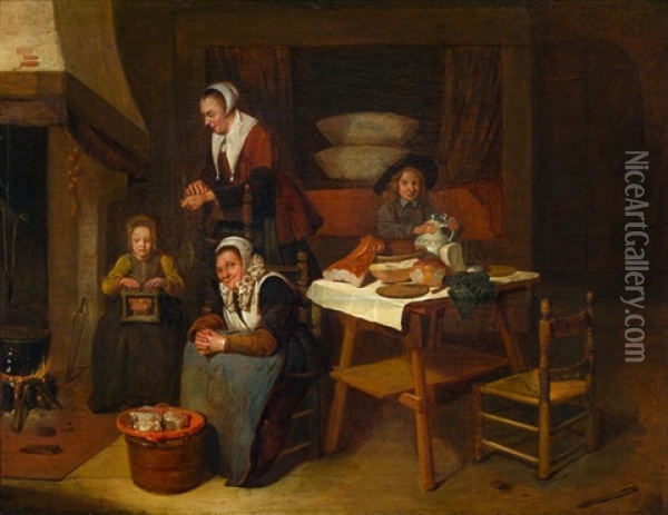 Interieur Mit Zwei Frauen Und Zwei Kindern Oil Painting - Quiringh Gerritsz van Brekelenkam
