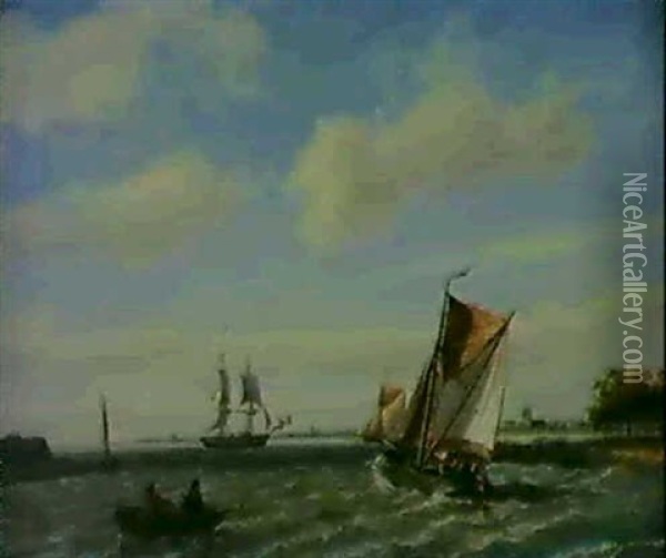 Shipping Off The Harbour Oil Painting - Johannes Hermanus Barend Koekkoek