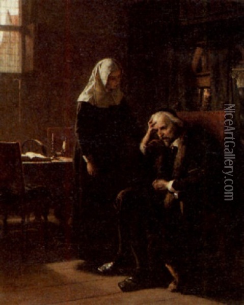 Interior With Man And Woman Oil Painting - Hendrik Albert Van Trigt