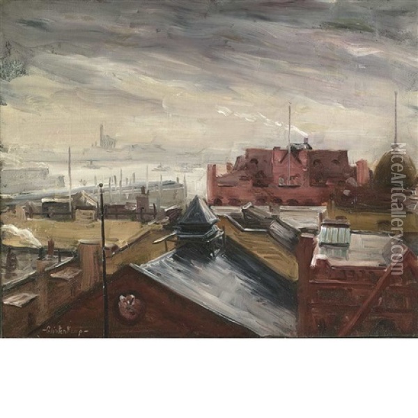 Rooftops, Hoboken, New Jersey Oil Painting - Henry J. Glintenkamp