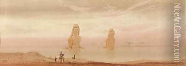 The Colossi of Memnon at sunset Oil Painting - Augustus Osborne Lamplough