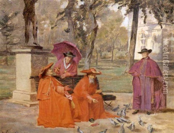 Feeding The Pigeons Oil Painting - Henri Adolphe Laissement