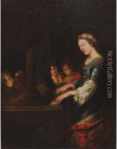 St. Cecilia Playng The Organ Oil Painting - Jacques De Stella