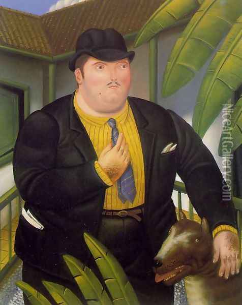 Man With A Dog Hombre Con Perro Oil Painting - Fernando Botero