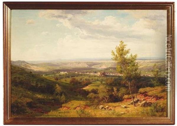 Wide Swabian Landscape With View Of Castle Rosenstein And Bad Cannstatt Near Stuttgart. Addition: The Artist's Oil Sketch For This Painting Oil Painting - Heinrich Funk