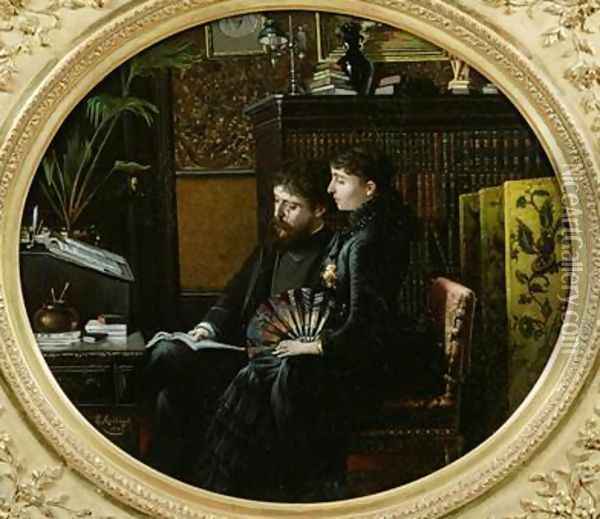 Alphonse Daudet 1840-97 and his Wife in their Study 1883 Oil Painting - Louis Montegut