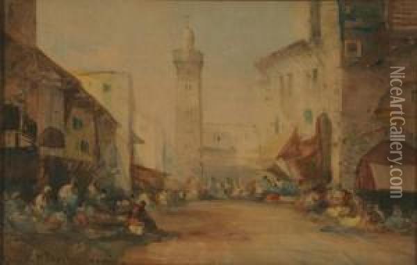 Market Scene, Jerusalem Oil Painting - Lucien Whiting Powell