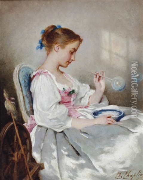 Blowing Bubbles Oil Painting - Charles Joshua Chaplin