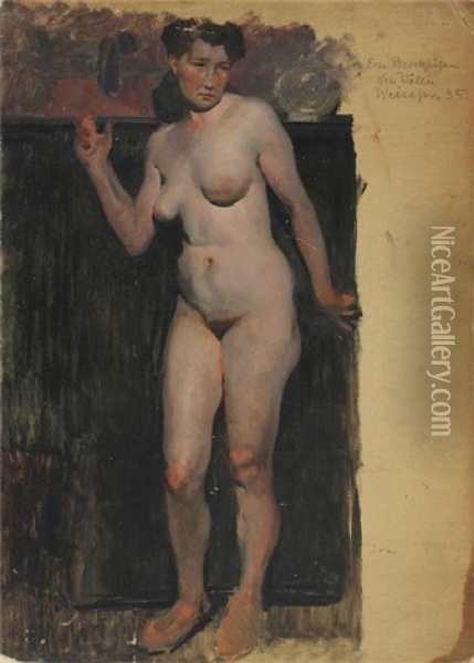 Stehender, Weiblicher Akt, Verso Sitzender, Weiblicher Akt Oil Painting - Erich Kips