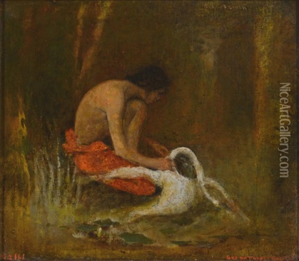 Indian And Swan Oil Painting - George de Forest Brush
