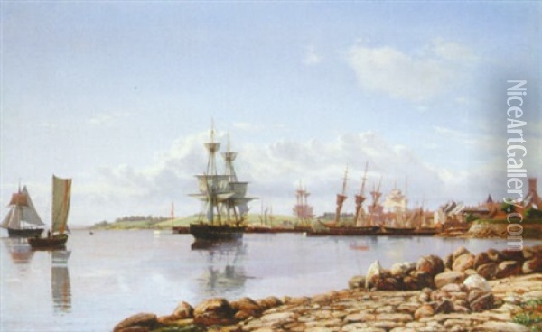 Shipping Off A Baltic Port Oil Painting - Carl Frederick Emmanuel Larsen