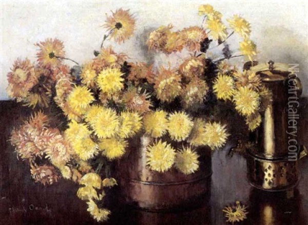 Still Life Of Chrysanthemums And A Konfoor Oil Painting - Frans David Oerder