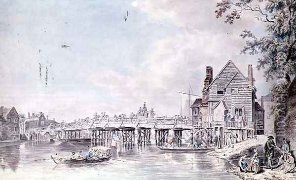The Old Bridge at Windsor Oil Painting - Paul Sandby