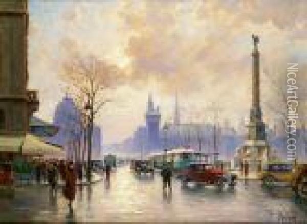 Paris, La Conciergerie Vue De La Place Du Chatelet Oil Painting - Henri Malfroy
