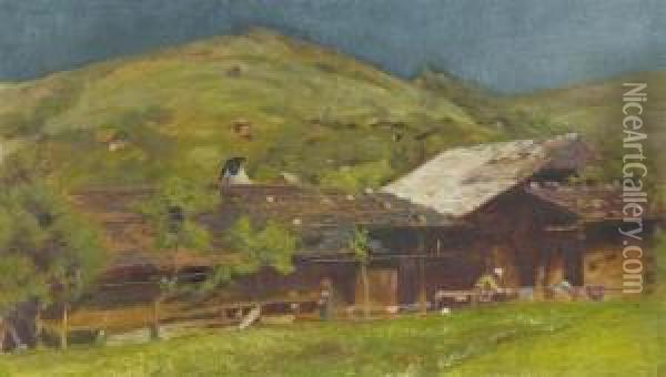 A Farm Oil Painting - Ernst Stuckelberg