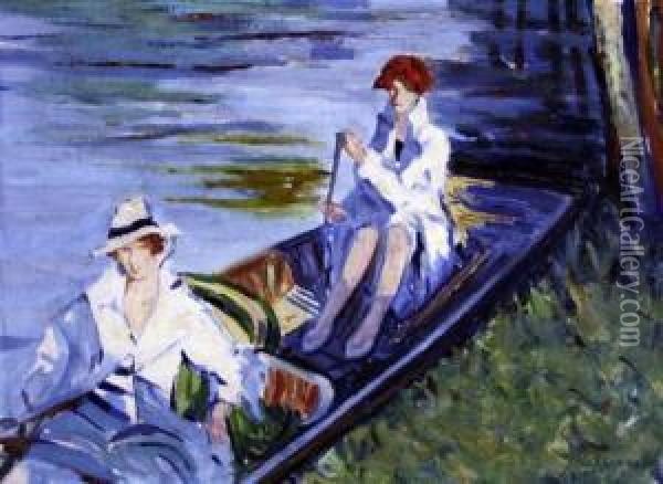 Women In A Punt Oil Painting - Claude Shepperson