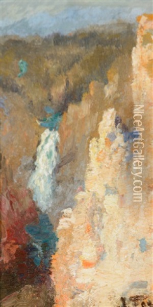 Yellowstone Falls; El Capitan Oil Painting - John Fery