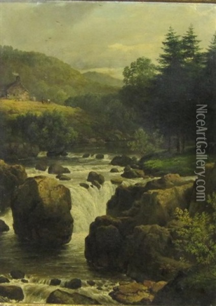 View Towards A Waterfall Oil Painting - Edmund Gill