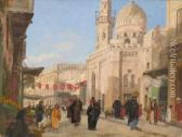Strasenszene In Kairo. Oil Painting - Georg Macco