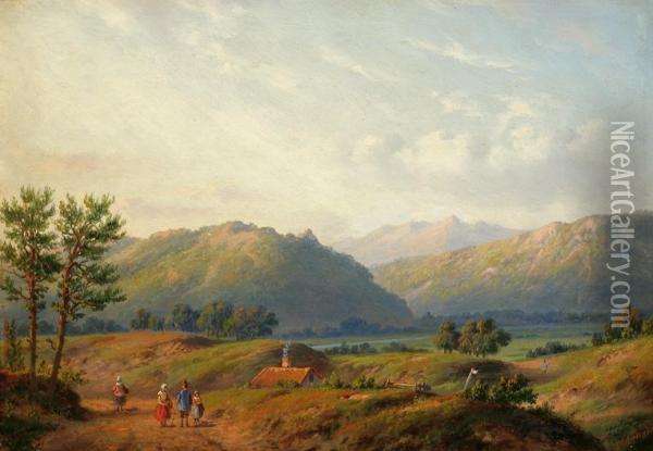 Romantic Mountain Landscape Oil Painting - Carl Eduard Ahrendts