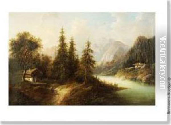 Landscape Intyrol Oil Painting - Eduard Boehm