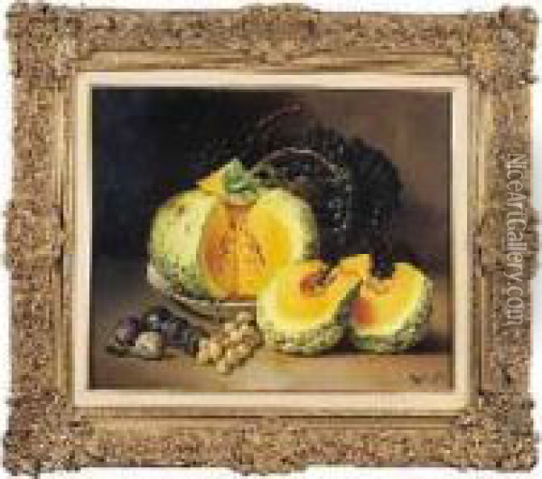 Citrouille Et Raisin, Circa 1880 Oil Painting - Sirvent