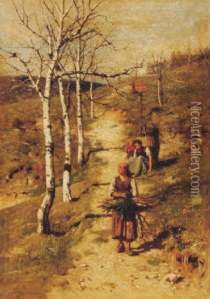 Sudtiroler Reisigsammlerinnen Oil Painting - Hermann Hartwich