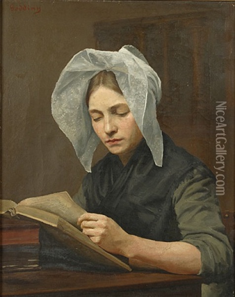Lezende Vrouw Oil Painting - Emile Hendrik Godding