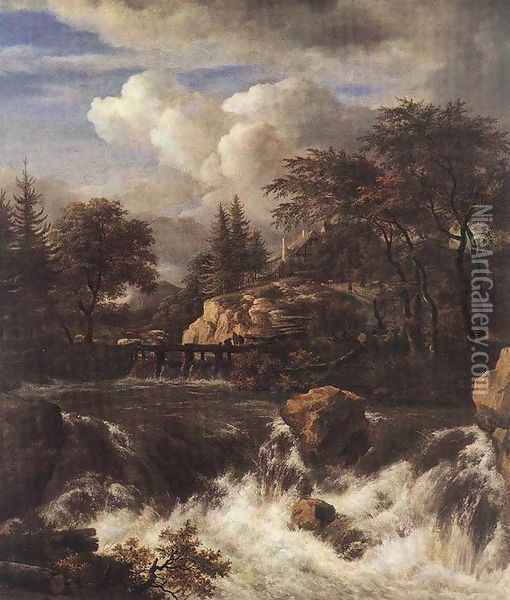 Waterfall in a Rocky Landscape 1660s Oil Painting - Jacob Van Ruisdael