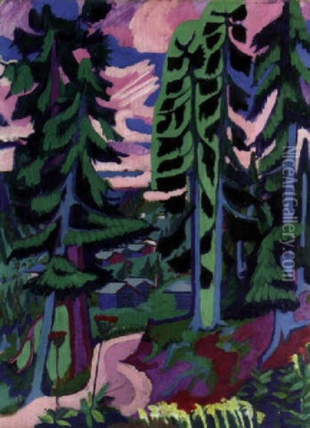 Wildboden (bergwaild; Sommerlicher Waldweg) Oil Painting - Ernst Ludwig Kirchner