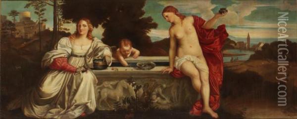 Allegori Over Helig Och Jordisk Karlek Oil Painting - Tiziano Vecellio (Titian)