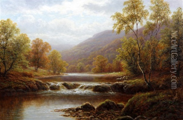 On The Wharfe At Beamsley; River Ure At Wensleydale (pair) Oil Painting - William Mellor
