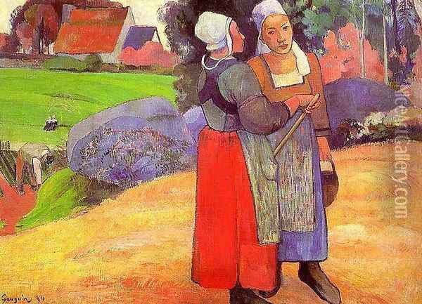 Two Breton Peasants On The Road Oil Painting - Paul Gauguin