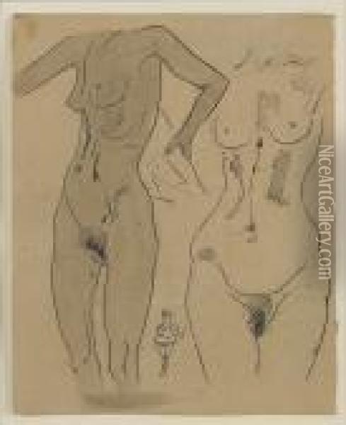 Study Of Two Female Nudes Oil Painting - Henri Gaudier-Brzeska