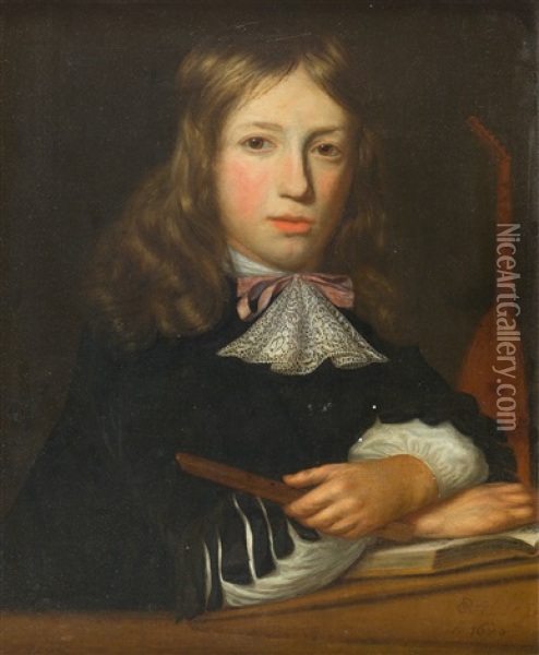Bildnis Eines Jungen Musikers Mit Flote, Im Hintergrund Eine Oil Painting - Guiliam de Ville