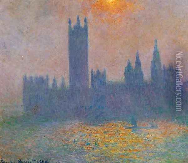 Houses of Parliament, Effect of Sunlight in the fog Oil Painting - Claude Oscar Monet