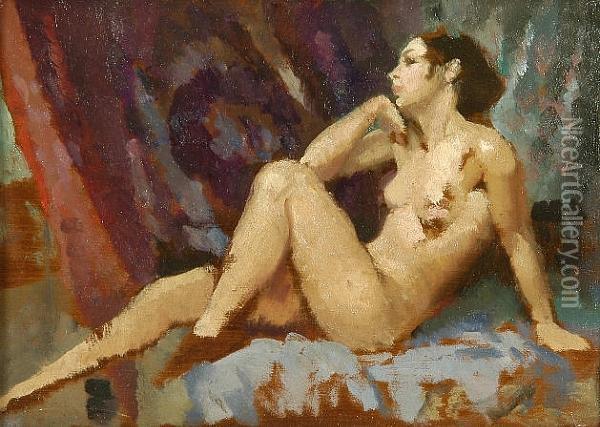 Study Of A Nude Lady Oil Painting - Francis Edwin Hodge