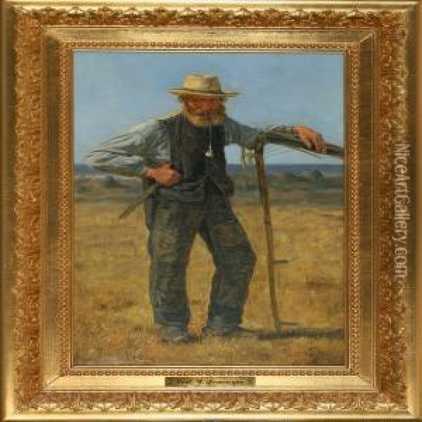 Farmer With Scythe Oil Painting - Valdemar Irminger
