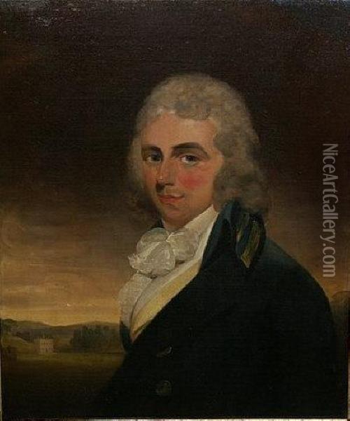 A Portrait Of William Clarke Of 
Buckland-tout-saints, Kingsbridge, Devon. He Is Shown Before His Devon 
Mansion Which Was Acquired By Him In 1793. Died 1795 Oil Painting - John Opie