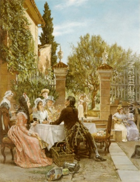 The Luncheon Party Oil Painting - Markus Frederik Steen Gronvold