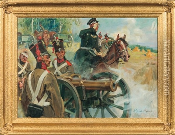 Gunners Oil Painting - Woiciech (Aldabert) Ritter von Kossak