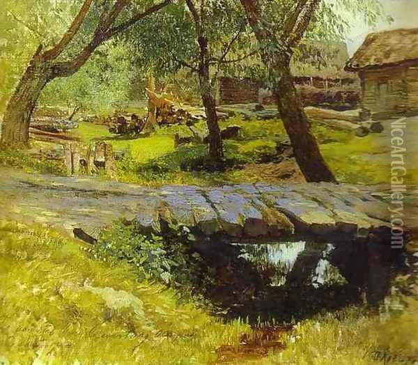Footbridge Savvina Sloboda Study 1884 Oil Painting - Isaak Ilyich Levitan