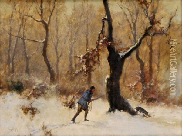 Polovnik V Zimnom Lese Oil Painting - Antal Neogrady