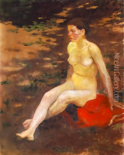 Nude in the Garden 1914 Oil Painting - Istvan Desi-Huber