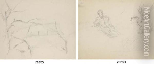 Paysage Aux Arbres (recto); Etudes De Personnages Feminins (verso) Oil Painting - Paul Cezanne