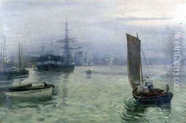 The Last Boat in Oil Painting - Charles Napier Hemy
