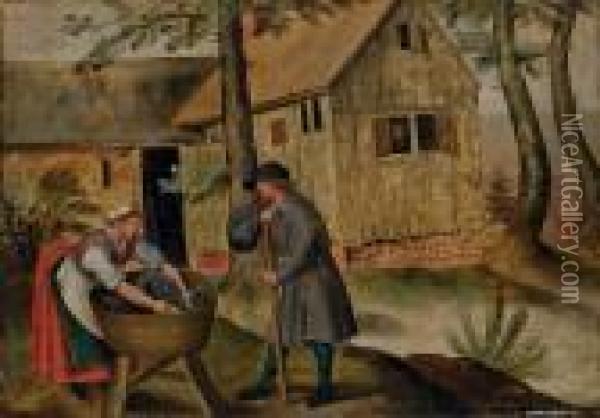 Deux Paysans Devant Une Auberge Oil Painting - Pieter The Younger Brueghel